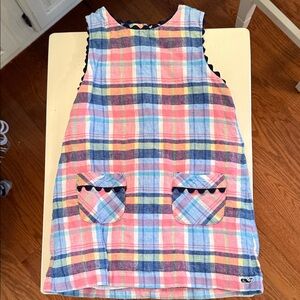Vineyard Vines madras lined dress with scallop detailing and pockets